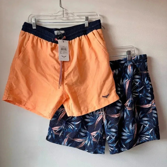 NWT Threadbare 2-Pack Men's Swim Shorts | Coral & Tropical Print | Fits Like M - Picture 1 of 7